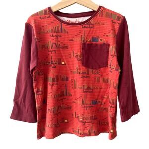 Piccolina Global Cities of the World Long Sleeve Pocket Shirt - Red - 10